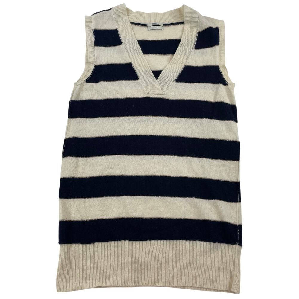 Wallace Striped Cashmere Blend V-Neck Sweater Vest Navy Cream Medium Women